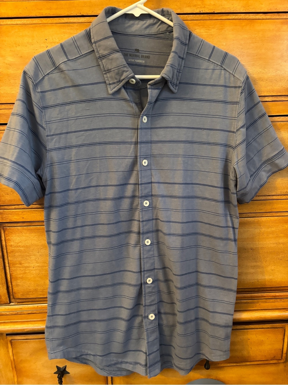 The Normal Brand Blue/Slate Striped Short-Sleeve Button-Down Shirt, Medium